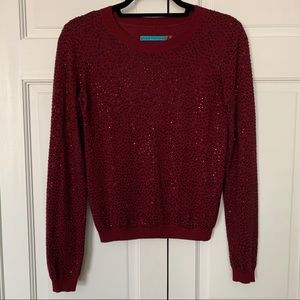 Alice & Olivia Burgundy Rhinestone Sweater, size M